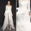 Elegant Ivory Satin Jumpsuit 2019 A-Line / Princess Off-The-Shoulder 3/4 Sleeve Appliques Lace Sweep Train Ruffle Backless Evening Dresses