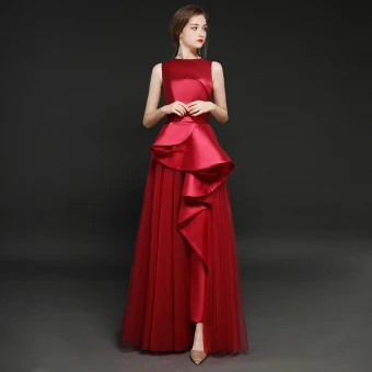Vintage Originale Bordeaux Satin Combinaison 2019 Princesse Encolure Carrée Sans Manches Longue Volants Robe De Soirée