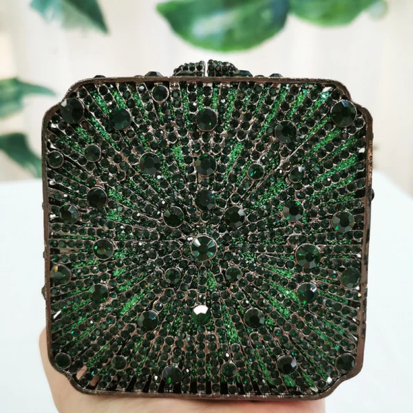 Unique Vert Foncé Paillettes Faux Diamant Soirée Métal Pochette 2022