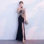 Style Chinois Noire Doré Transparentes Robe De Soirée 2018 Trompette / Sirène Col Haut Manches Longues Appliques En Dentelle Fendue devant Longue Robe De Ceremonie
