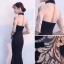 Style Chinois Noire Doré Transparentes Robe De Soirée 2018 Trompette / Sirène Col Haut Manches Longues Appliques En Dentelle Fendue devant Longue Robe De Ceremonie
