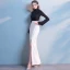 Simple Noire Blanche Robe De Soirée 2018 Trompette / Sirène Col Haut Manches Longues Fendue devant Longue Robe De Ceremonie