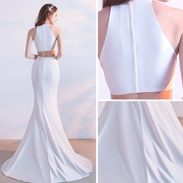 Schlicht Weiß Abendkleider 2018 Mermaid Rundhalsausschnitt Bandeau Ärmellos Sweep / Pinsel Zug Gespaltete Front Festliche Kleider