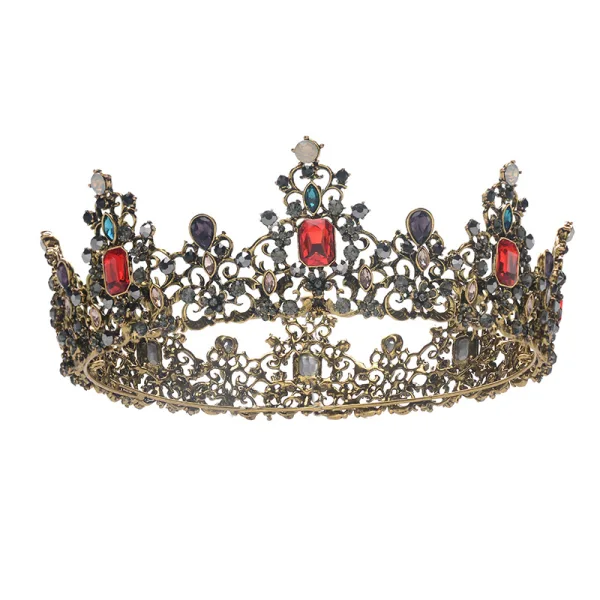 Vintage Barock Multi-Färger Rhinestone Brud Huvudbonad 2022 Legering Bröllop Tiara