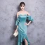 Modern / Fashion Jade Green See-through Evening Dresses  2018 Trumpet / Mermaid Scoop Neck Strapless 3/4 Sleeve Asymmetrical Ruffle Backless Formal Dresses