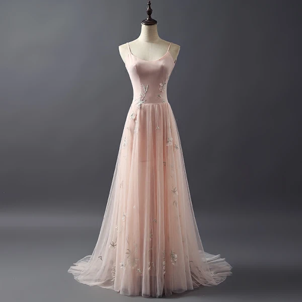 Elegant Pearl Pink Evening Dresses With Shawl 2018 A-Line / Princess Scoop Neck Sleeveless Appliques Lace Pearl Sweep Train Ruffle Backless Formal Dresses
