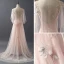Elegant Pearl Pink Evening Dresses  With Shawl 2018 A-Line / Princess Scoop Neck Sleeveless Appliques Lace Pearl Sweep Train Ruffle Backless Formal Dresses