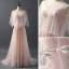 Elegant Pearl Pink Evening Dresses  With Shawl 2018 A-Line / Princess Scoop Neck Sleeveless Appliques Lace Pearl Sweep Train Ruffle Backless Formal Dresses