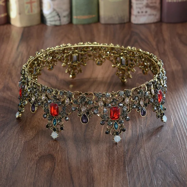 Vintage Barock Multi-Färger Rhinestone Brud Huvudbonad 2022 Legering Bröllop Tiara