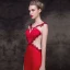 Modern / Fashion Red See-through Evening Dresses  2018 Trumpet / Mermaid Square Neckline Sleeveless Heart-shaped Appliques Lace Rhinestone Sweep Train Formal Dresses