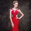 Modern / Fashion Red See-through Evening Dresses  2018 Trumpet / Mermaid Square Neckline Sleeveless Heart-shaped Appliques Lace Rhinestone Sweep Train Formal Dresses