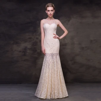 Sexy Champagne Transparentes Robe De Soirée 2018 Trompette Sirène Encolure Dégagée Sans Manches Perlage Perle Longue Robe De Ceremonie
