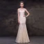 Sexy Champagne See-through Evening Dresses  2018 Trumpet / Mermaid Scoop Neck Sleeveless Beading Pearl Floor-Length / Long Formal Dresses