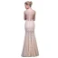 Sexy Champagne See-through Evening Dresses  2018 Trumpet / Mermaid Scoop Neck Sleeveless Beading Pearl Floor-Length / Long Formal Dresses