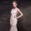 Sexy Champagne See-through Evening Dresses  2018 Trumpet / Mermaid Scoop Neck Sleeveless Beading Pearl Floor-Length / Long Formal Dresses