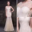 Sexy Champagne See-through Evening Dresses  2018 Trumpet / Mermaid Scoop Neck Sleeveless Beading Pearl Floor-Length / Long Formal Dresses