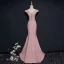 Simple Rougissant Rose Robe De Soirée 2018 Trompette / Sirène V-Cou Manches Courtes Perlage Cristal Ceinture Train De Balayage Dos Nu Robe De Ceremonie