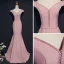 Simple Rougissant Rose Robe De Soirée 2018 Trompette / Sirène V-Cou Manches Courtes Perlage Cristal Ceinture Train De Balayage Dos Nu Robe De Ceremonie