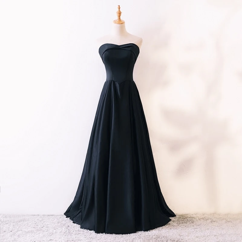 strapless open back dress Black Satin Mermaid Sweetheart Beaded Prom Dresses, Pl720 main image 1