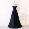 Modest / Simple Black Prom Dresses 2018 A-Line / Princess Sweetheart Sleeveless Floor-Length / Long Ruffle Backless Formal Dresses