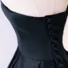 Modest / Simple Black Prom Dresses 2018 A-Line / Princess Sweetheart Sleeveless Floor-Length / Long Ruffle Backless Formal Dresses
