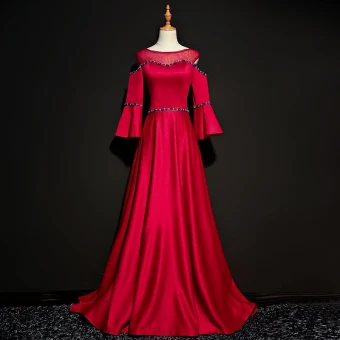 Élégant Bordeaux Transparentes Robe De Soirée 2018 Princesse Encolure Dégagée Bustier 3 4 Manches Faux Diamant Ceinture Train De Balayage Volants Dos Nu Robe De Ceremonie