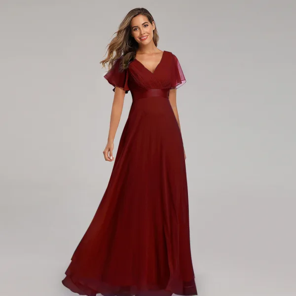 Modest / Simple Black Bridesmaid Dresses 2023 A-Line / Princess V-Neck Short Sleeve Backless Sash Floor-Length / Long Bridesmaid Dresses