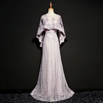 Moderne Mode Lavande Transparentes Robe De Soirée Avec Châle 2018 Princesse Encolure Dégagée Sans Manches Appliques En Dentelle Perle Faux Diamant Train De Balayage Robe De Ceremonie