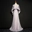 Modern / Fashion Lavender See-through Evening Dresses  With Shawl 2018 A-Line / Princess Scoop Neck Sleeveless Appliques Lace Pearl Rhinestone Sweep Train Formal Dresses