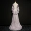 Modern / Fashion Lavender See-through Evening Dresses  With Shawl 2018 A-Line / Princess Scoop Neck Sleeveless Appliques Lace Pearl Rhinestone Sweep Train Formal Dresses