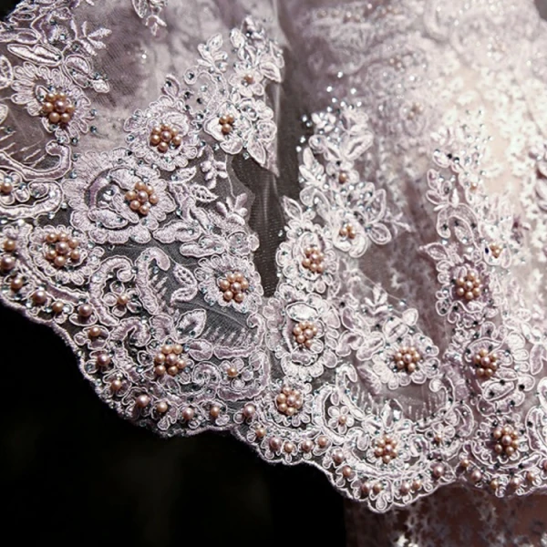 Modern / Fashion Lavender See-through Evening Dresses With Shawl 2018 A-Line / Princess Scoop Neck Sleeveless Appliques Lace Pearl Rhinestone Sweep Train Formal Dresses