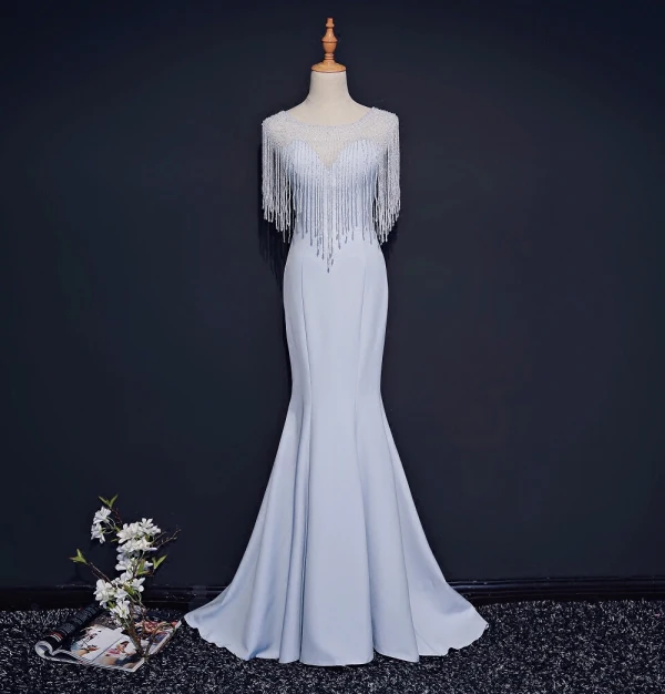 Modern / Fashion Dark Green See-through Evening Dresses 2018 Trumpet / Mermaid Scoop Neck Sleeveless Beading Crystal Tassel Court Train Ruffle Formal Dresses