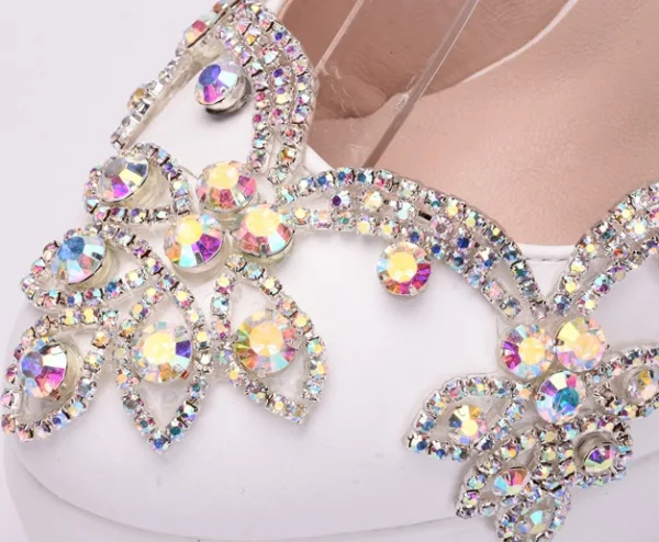 Schöne Weiß Strass Ball Pumps 2022 9 cm Stilettos Spitzschuh Pumps Hochhackige