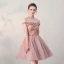 Affordable Formal Dresses 2017 Graduation Dresses Lace Appliques Pearl Off-The-Shoulder Backless 1/2 Sleeves Pearl Pink Short A-Line / Princess
