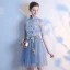 Chic / Beautiful Summer Sky Blue Bridesmaid Dresses 2018 A-Line / Princess Appliques Lace Bow Backless Short Wedding Party Dresses