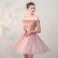 Affordable Formal Dresses 2017 Graduation Dresses Lace Appliques Pearl Off-The-Shoulder Backless 1/2 Sleeves Pearl Pink Short A-Line / Princess
