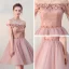 Affordable Formal Dresses 2017 Graduation Dresses Lace Appliques Pearl Off-The-Shoulder Backless 1/2 Sleeves Pearl Pink Short A-Line / Princess