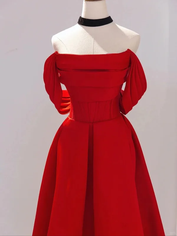 Charming Red Evening Dresses 2025 A-Line / Princess Strapless Sleeveless Backless Floor-Length / Long Evening Party Formal Dresses