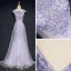 Elegante Lavendel Abendkleider 2018 A Linie Rundhalsausschnitt Ärmel Applikationen Mit Spitze Kristall Sweep / Pinsel Zug Rüschen Rückenfreies Festliche Kleider
