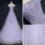 Schöne Lavendel Abendkleider 2018 A Linie Off Shoulder Kurze Ärmel Applikationen Mit Spitze Perlenstickerei Kristall Sweep / Pinsel Zug Rüschen Rückenfreies Festliche Kleider