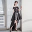 Chic / Belle Noire Robe De Cocktail 2018 Princesse De l'épaule Manches Courtes Perlage Ceinture Asymétrique Dos Nu Robe De Ceremonie