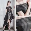 Chic / Belle Noire Robe De Cocktail 2018 Princesse De l'épaule Manches Courtes Perlage Ceinture Asymétrique Dos Nu Robe De Ceremonie