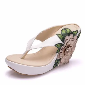 Bohême Blanche Plage Brodé Sandales Femme 2023 9 Cm Talons Aiguilles Peep Toes Bout Ouvert Sandales Talons Hauts