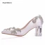 Mode Weiß Strass Kristall Pumps 2023 9 cm Thick Heels Spitzschuh Hochzeit Sandaletten Hochhackige