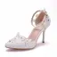 Réservé Blanche Perle En Dentelle Fleur Chaussure De Mariée 2025 Bride Cheville 9 cm Talons Aiguilles À Bout Pointu Mariage Talons