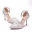 Réservé Blanche Perle En Dentelle Fleur Chaussure De Mariée 2025 Bride Cheville 9 cm Talons Aiguilles À Bout Pointu Mariage Talons