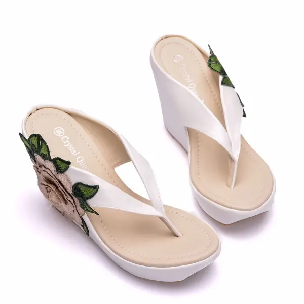 Bohême Blanche Plage Brodé Sandales Femme 2023 9 cm Talons Aiguilles Peep Toes / Bout Ouvert Sandales Talons Hauts