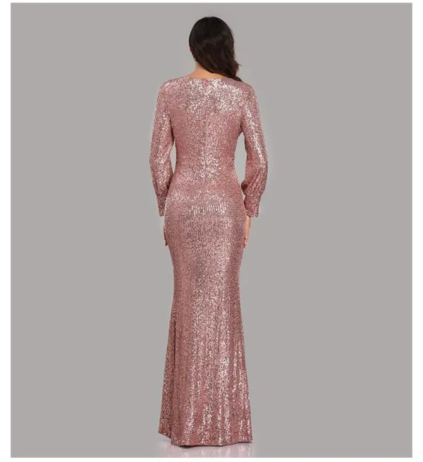 Sparkly Black Sequins Evening Dresses 2023 Trumpet / Mermaid V-Neck Long Sleeve Floor-Length / Long Evening Party Formal Dresses