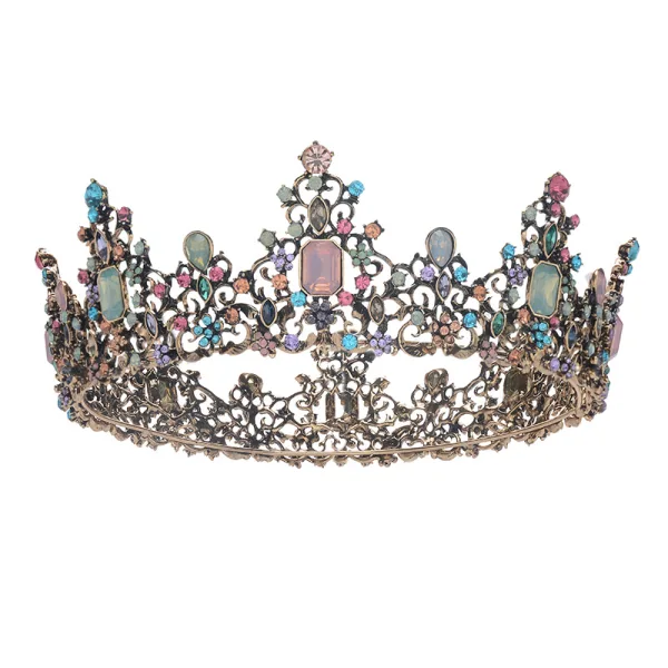 Vintage Barock Multi-Färger Rhinestone Brud Huvudbonad 2022 Legering Bröllop Tiara