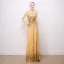 Sparkly Evening Dresses  2017 Lace Sequins Appliques Metal Sash Short Sleeve Scoop Neck Backless Floor-Length / Long Gold Sheath / Fit
